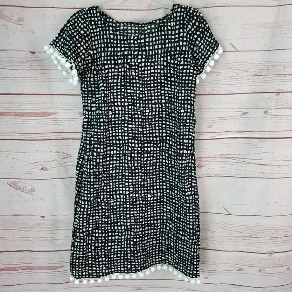 Kit Pom Pom Fringe Trim Dress Short Sleeve Medium